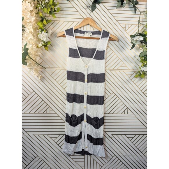 Rag & Bone Women's Gray White Striped Cardigan Sweater VEST Sleeveless MD READ - Picture 1 of 7